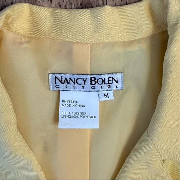 VTG Tropical Blazer 100% Silk Floral Parrot Hawaiian Nancy Bolen Yellow Medium - Picture 8 of 10